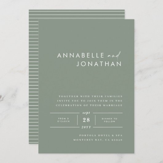 Moderne minimale Weise grün zeitgenössische Hochze Einladung (Vorne/Hinten)