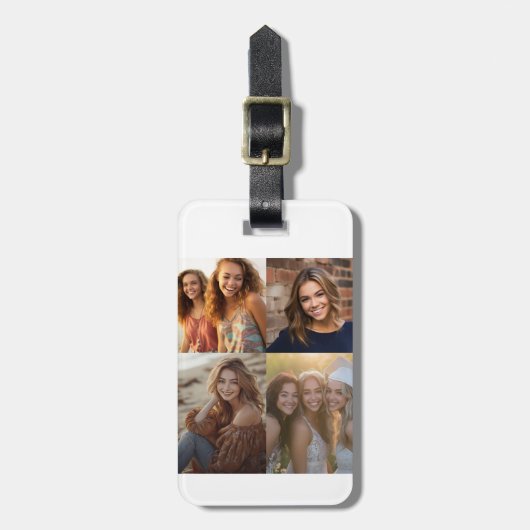 Moderne minimale weiße 4-FotoCollage mit Kontakt Gepäckanhänger (Vorderseite vertikal)