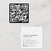 Moderne minimale weiße QR-Code für soziale Medien Quadratische Visitenkarte (Vorne/Hinten)