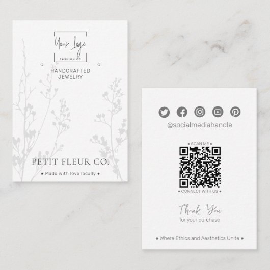 Moderne Minimale Wildblumen QR Schmuckkarte Telefonnummerkarte (Vorne/Hinten)