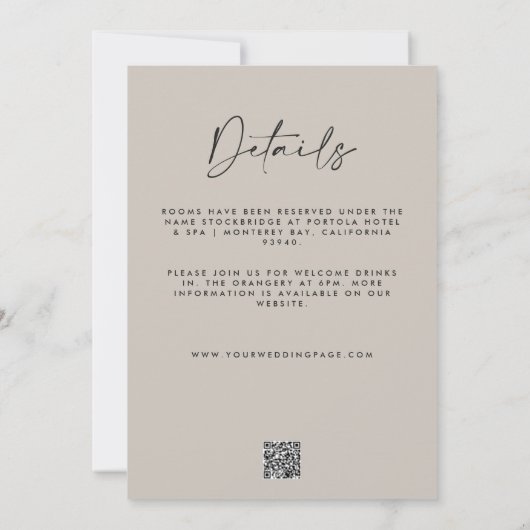 Moderne minimalgrau Detail QR Code Hochzeit Einladung (Rückseite)