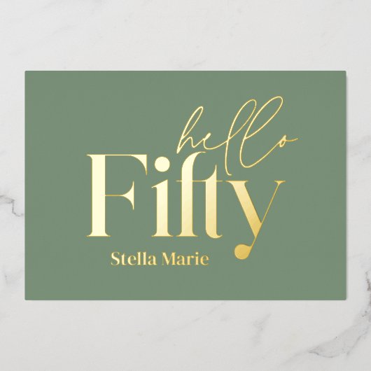 Moderne minimalgrün einfache 50. Geburtstag Folieneinladung (Vorderseite)