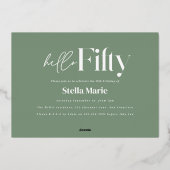 Moderne minimalgrün einfache 50. Geburtstag Folieneinladung (Rückseite)