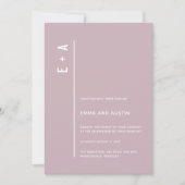 Moderne Minimalinitials Pastel Lila Hochzeit Einladung (Vorderseite)