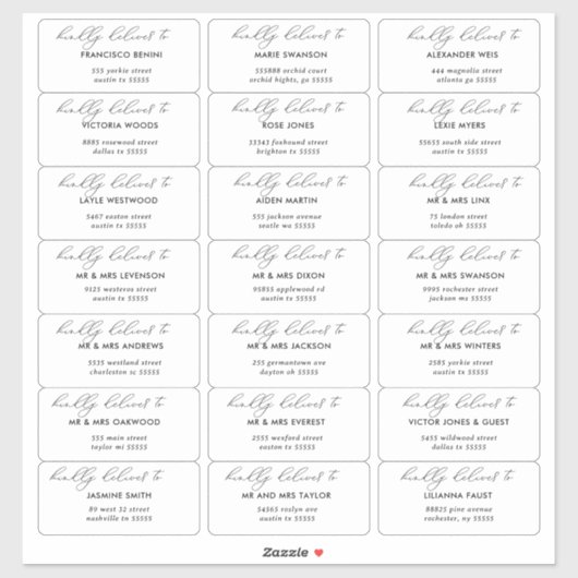 Moderne Minimalismus Hochzeitsgast-Adressetiketten Aufkleber (Blatt)