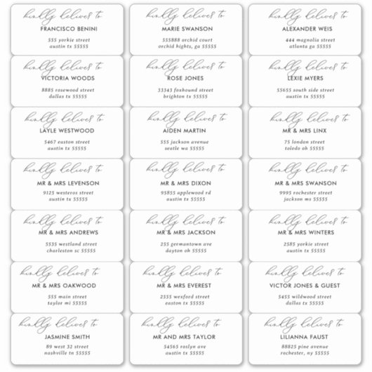 Moderne Minimalismus Hochzeitsgast-Adressetiketten Aufkleber (Vorderseite)
