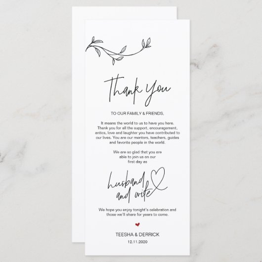 Moderne Minimalismus Platz Einstellung Dankeschön Programm (Vorne/Hinten)