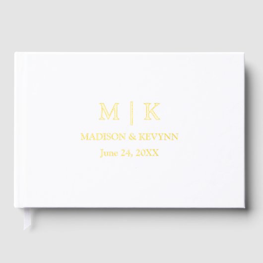 Moderne Minimalist Monogram Wedding Gold Foil Gästebuch (Vorderseite)