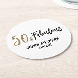 Moderne Minimalistisch 50 und fabelhaft 50. Geburt Runder Pappuntersetzer