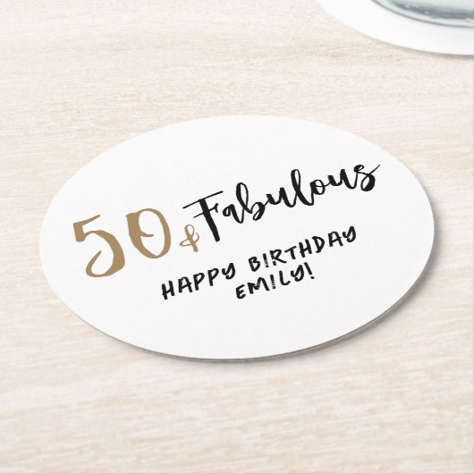 Moderne Minimalistisch 50 und fabelhaft 50. Geburt Runder Pappuntersetzer (Angewinkelt)