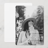 Moderne, Minimalistisch abgerundete B/W Foto Babyd Einladung (Vorne/Hinten)