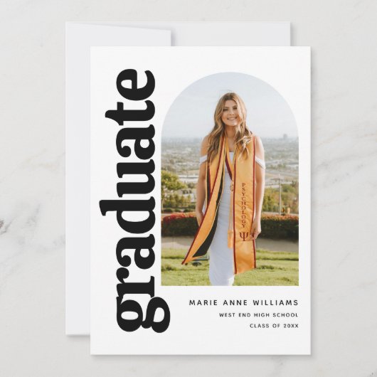 Moderne Minimalistisch Arch Foto Graduation Party Einladung (Vorderseite)