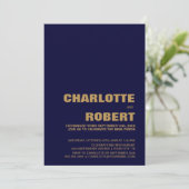 Moderne Minimalistisch Blue Gold Hochzeitsempfehlu Einladung (Stehend Vorderseite)
