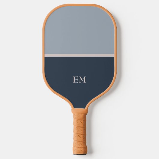 Moderne Minimalistisch Blue Mit Monogramm Initiale Pickleball Schläger (Vorderseite)