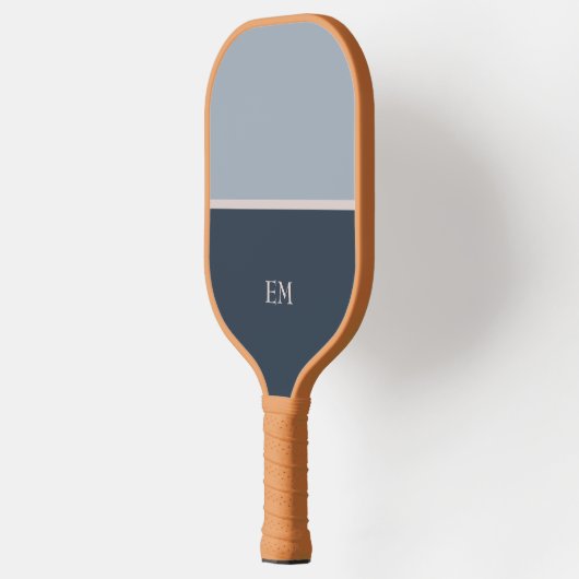Moderne Minimalistisch Blue Mit Monogramm Initiale Pickleball Schläger (Links)