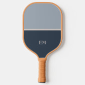 Moderne Minimalistisch Blue Mit Monogramm Initiale Pickleball Schläger (Rückseite)