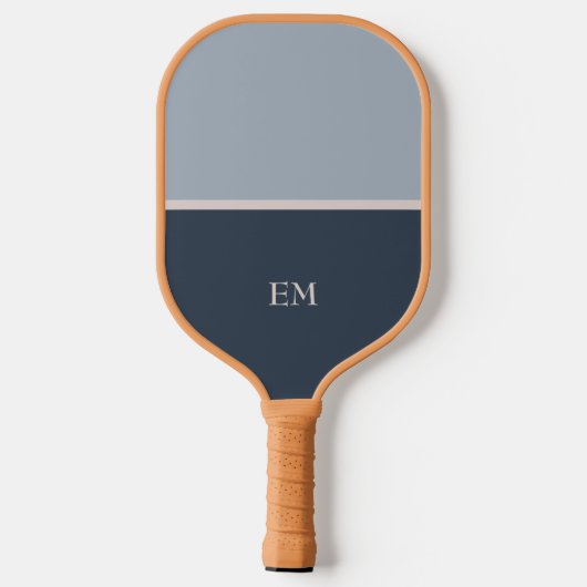 Moderne Minimalistisch Blue Mit Monogramm Initiale Pickleball Schläger (Rückseite)