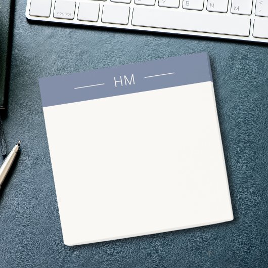 Moderne Minimalistisch Blue Monogram Initialen Post-it Klebezettel