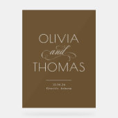 Moderne Minimalistisch-Braun-Hochzeit Acrylschild (Vorderseite)
