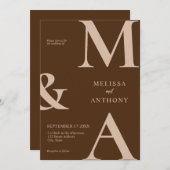 Moderne Minimalistisch-Braun-Hochzeit Einladung (Vorne/Hinten)