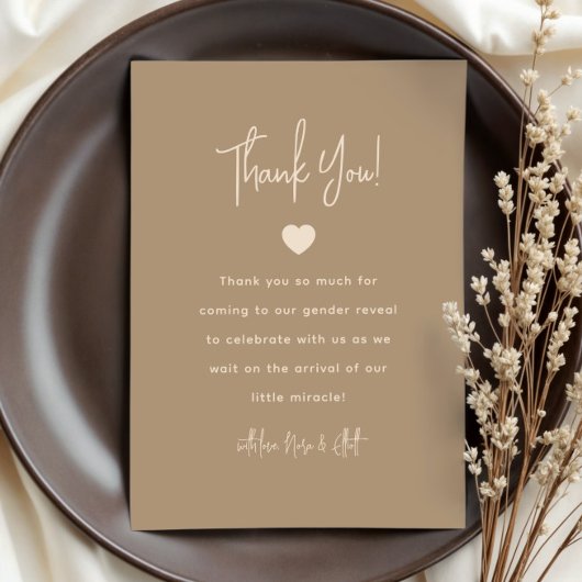 Moderne Minimalistisch-braune Geschlechtsoffenbaru Dankeskarte