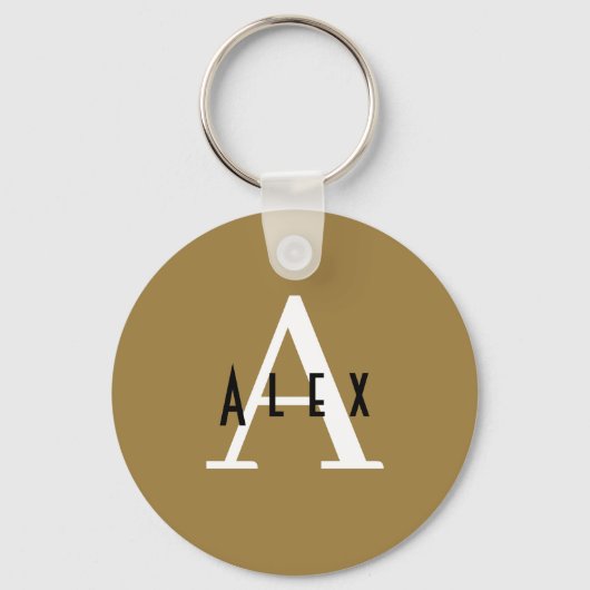 Moderne Minimalistisch Bronze Monogramm Name + Ini Schlüsselanhänger (Vorderseite)