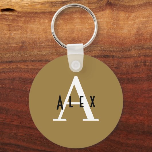 Moderne Minimalistisch Bronze Monogramm Name + Ini Schlüsselanhänger (Vorderseite)