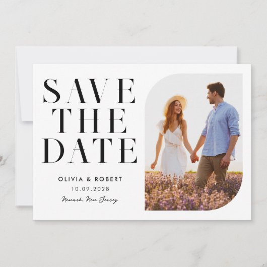 Moderne Minimalistisch Chic 2 Foto Hochzeit Save The Date (Vorderseite)