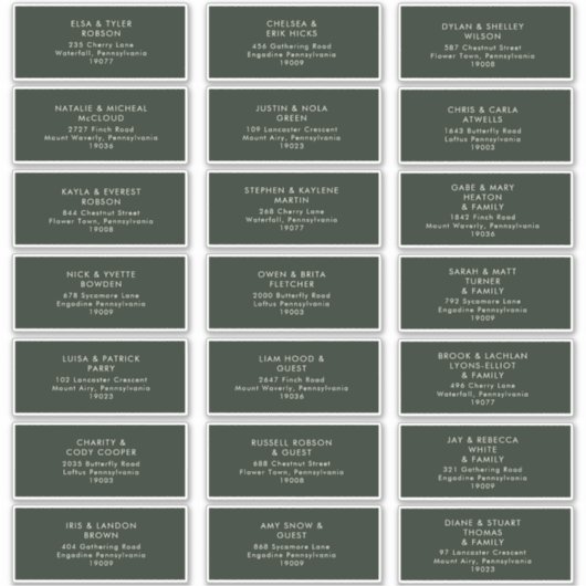 Moderne, Minimalistisch dunkelgrüne Gästekarte Aufkleber (Vorderseite)