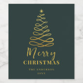 Moderne Minimalistisch frohe Weihnachten Gold Grün Weinetikett (Einzelnes Label)