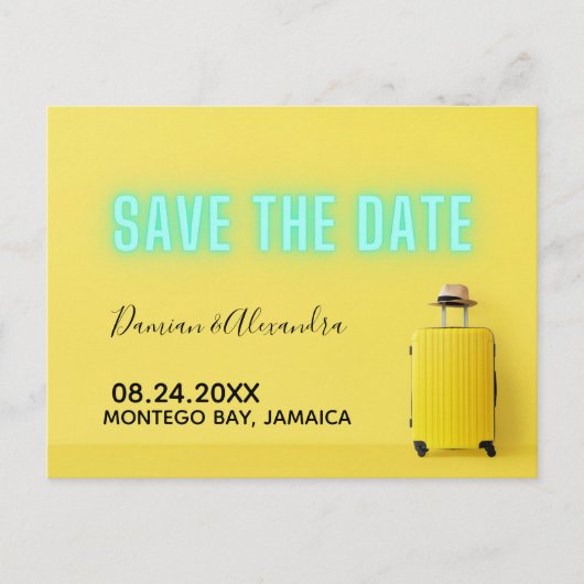 Moderne Minimalistisch-GelbNebel Save the Date Postkarte (Vorderseite)