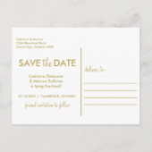 Moderne Minimalistisch Gold Save the Date Postkart Ankündigungspostkarte (Rückseite)