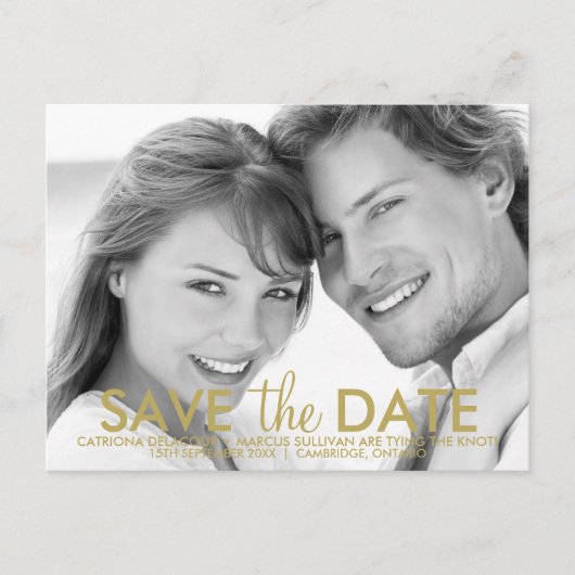 Moderne Minimalistisch Gold Save the Date Postkart Ankündigungspostkarte (Vorderseite)