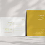 Moderne Minimalistisch Gold Save the Date Postkart Einladungspostkarte<br><div class="desc">Diese moderne Minimalistisch Gold Save the Date Postkarte ist perfekt für Ihre Hochzeit. Das schlichte, einzigartige abstrakte Design, begleitet von einem zeitgemäßen minimalen Drehbuch und einer goldenen Farbpalette, verleiht diesem Produkt ein Gefühl von elegantem formalem Luxus und bleibe gleichzeitig vereinfachend, chic bhemian. Behalt es so, wie es ist, oder wähle...</div>
