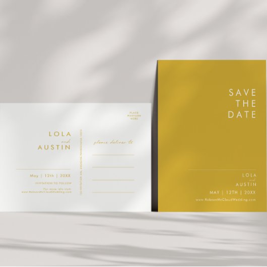 Moderne Minimalistisch Gold Save the Date Postkart Einladungspostkarte