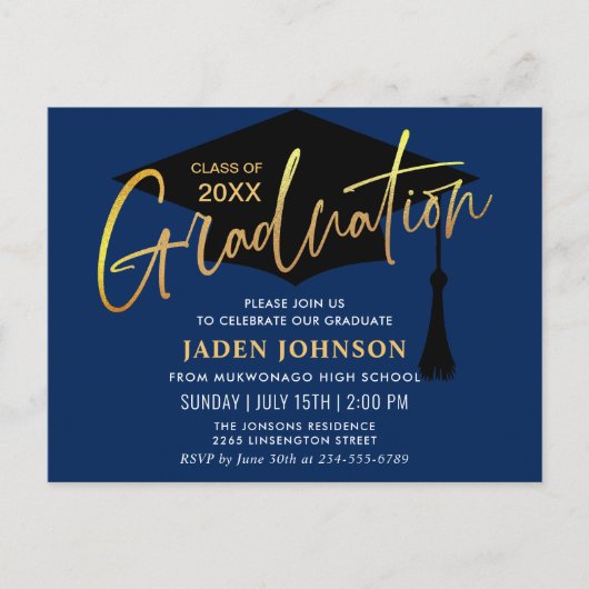 Moderne Minimalistisch Graduierungspartei Ankündigungspostkarte (Vorderseite)