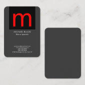 Moderne, minimalistisch-graue rote Monogramm Visitenkarte (Vorne/Hinten)