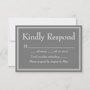 Moderne Minimalistisch graue RSVP-Karte an der Gre Dankeskarte
