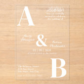 Moderne Minimalistisch-graue und weiße islamische  Acryleinladungen (Vorderseite)