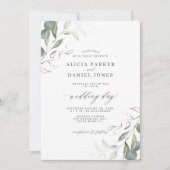 Moderne, minimalistisch-grüne Blatthochzeit Einladung (Vorderseite)