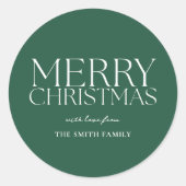 Moderne Minimalistisch grüne Weihnachten froh Runder Aufkleber (Vorderseite)