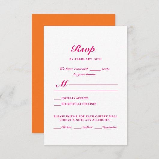 Moderne, Minimalistisch-hellrosa-orange Hochzeit RSVP Karte (Vorne/Hinten)