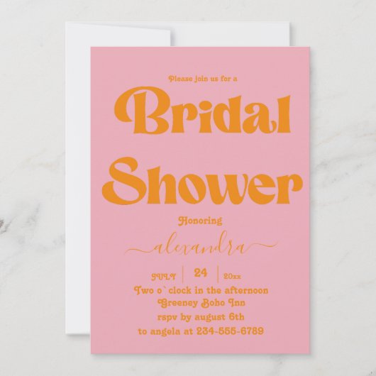 Moderne, Minimalistisch lebendige Orange und Pink Einladung (Vorderseite)