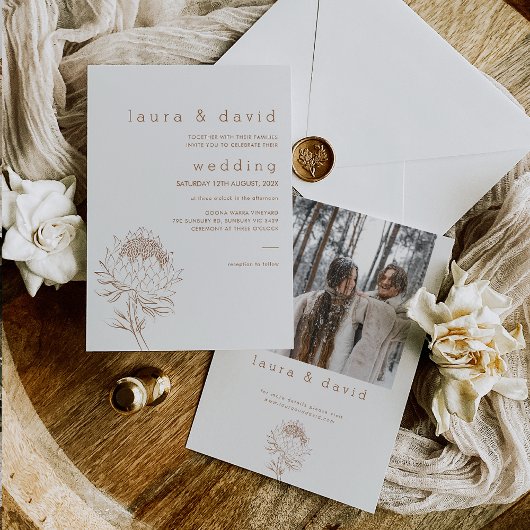 Moderne Minimalistisch Line Gezeichnet Protea Wedd Einladung