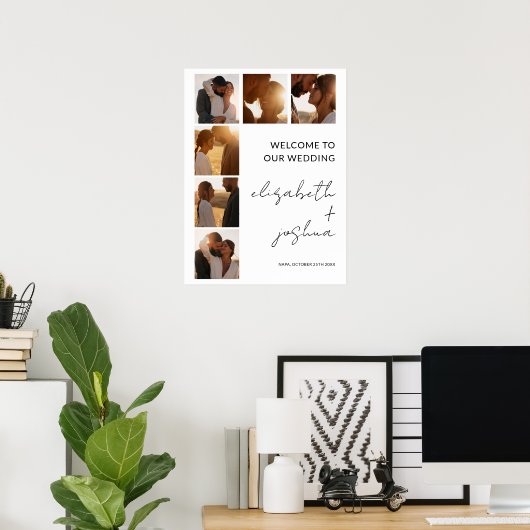 Moderne Minimalistisch Name Foto Grid Wedding Will Poster (Heimbüro)