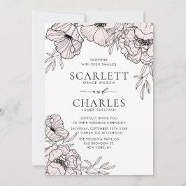 Moderne Minimalistisch-Rosa-Blume Hochzeit Einladung