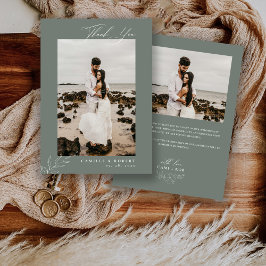 Moderne Minimalistisch Sage Calligraphy Foto Weddi Dankeskarte