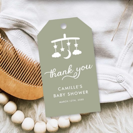 Moderne Minimalistisch Sage Green Baby Dusche Geschenkanhänger