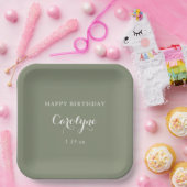 Moderne Minimalistisch Sage Green Birthday Pappteller (Party)
