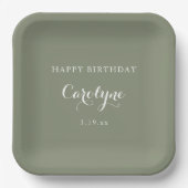 Moderne Minimalistisch Sage Green Birthday Pappteller (Vorderseite)